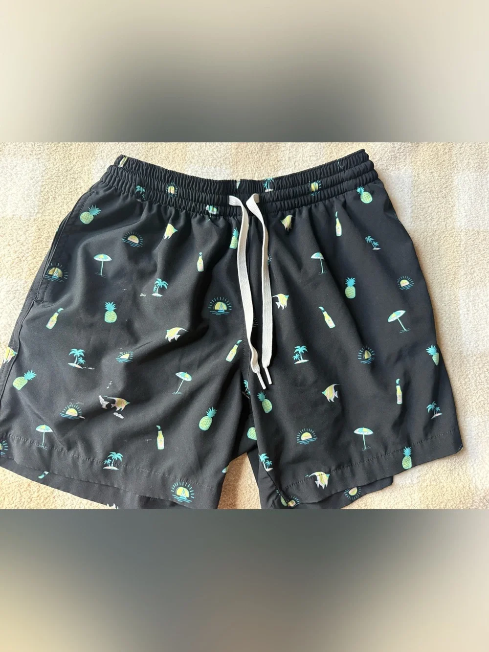 chubbies Black Tropical Surf Motif Lined Swim Shorts, Sz Small